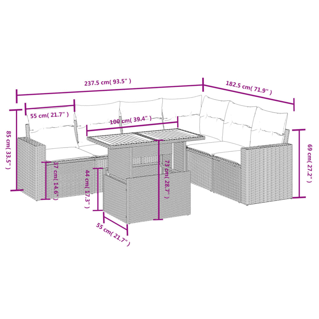 Set Divani da Giardino con Cuscini 7pz Nero Polyrattan | homemem39