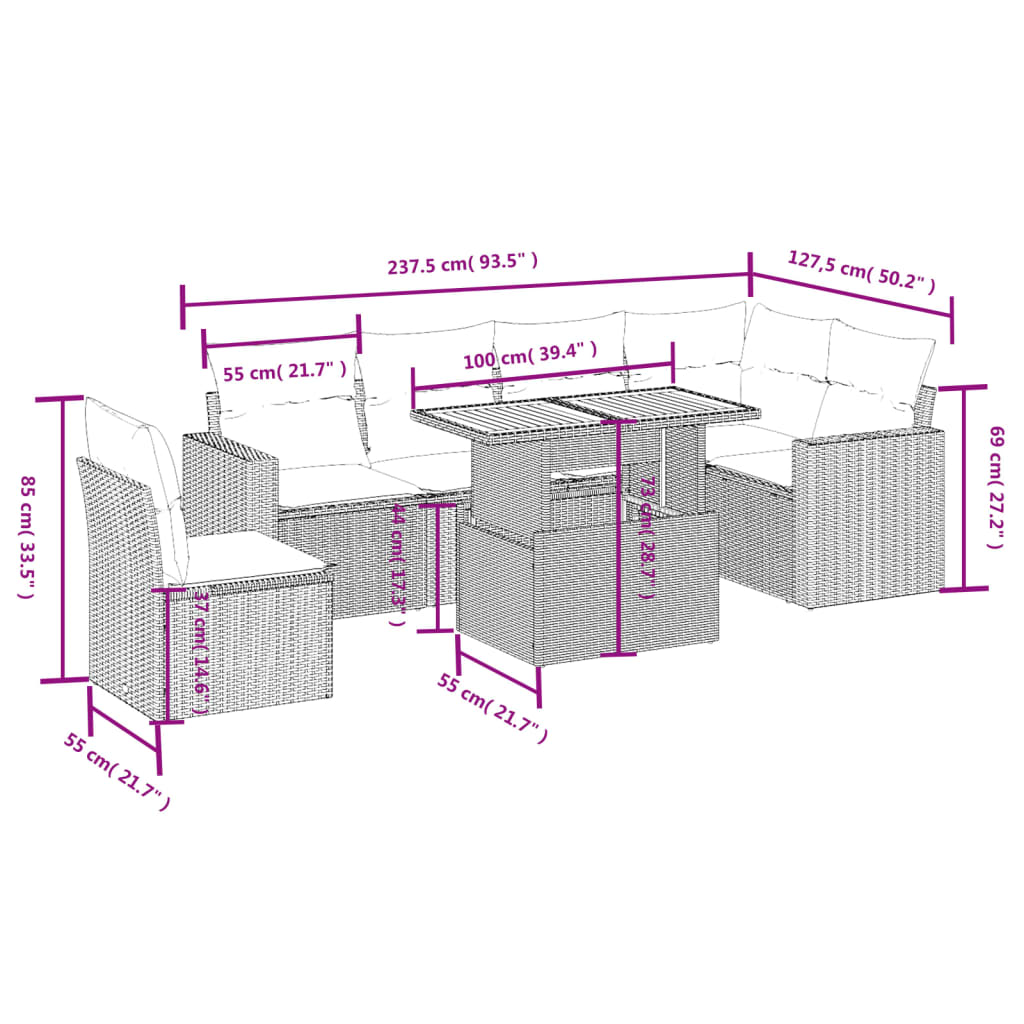 Set Divani da Giardino con Cuscini 7pz Nero Polyrattan | homemem39