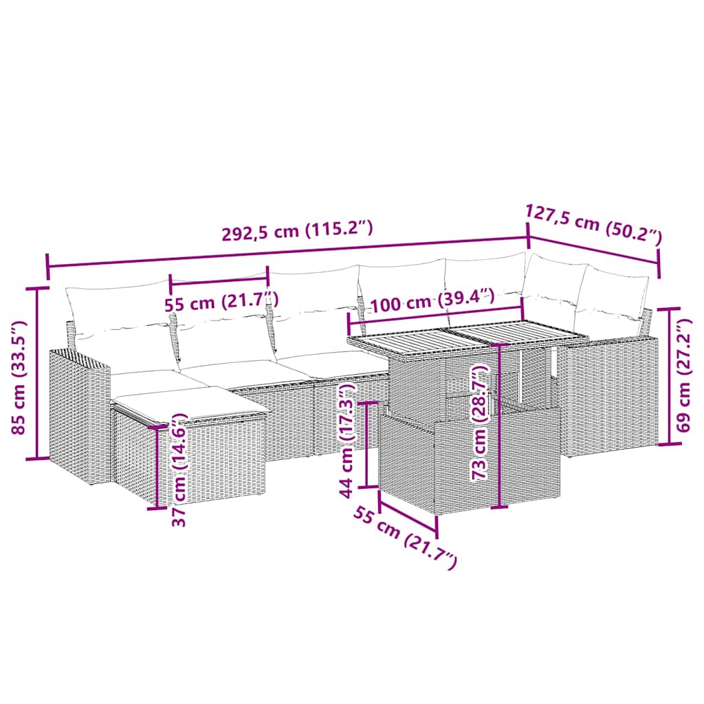 Set Divano da Giardino 8 pz con Cuscini Beige in Polyrattan | homemem39