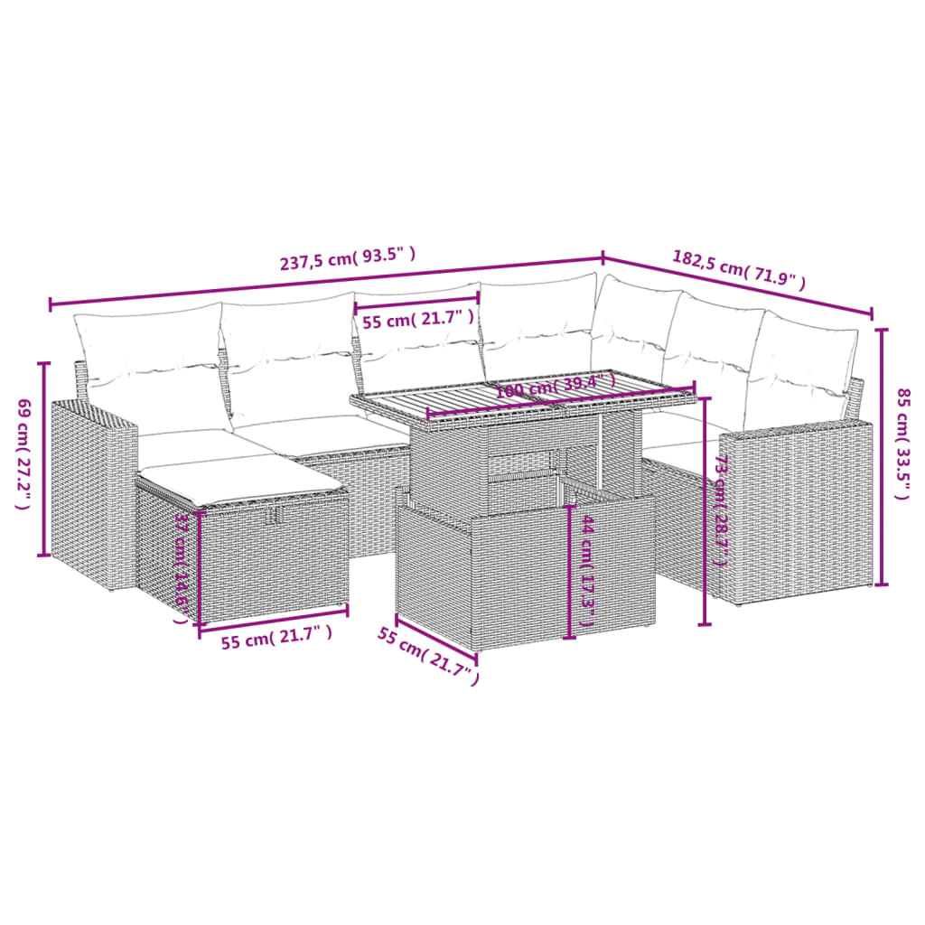 Set Divano da Giardino 8 pz con Cuscini Grigio in Polyrattan | homemem39