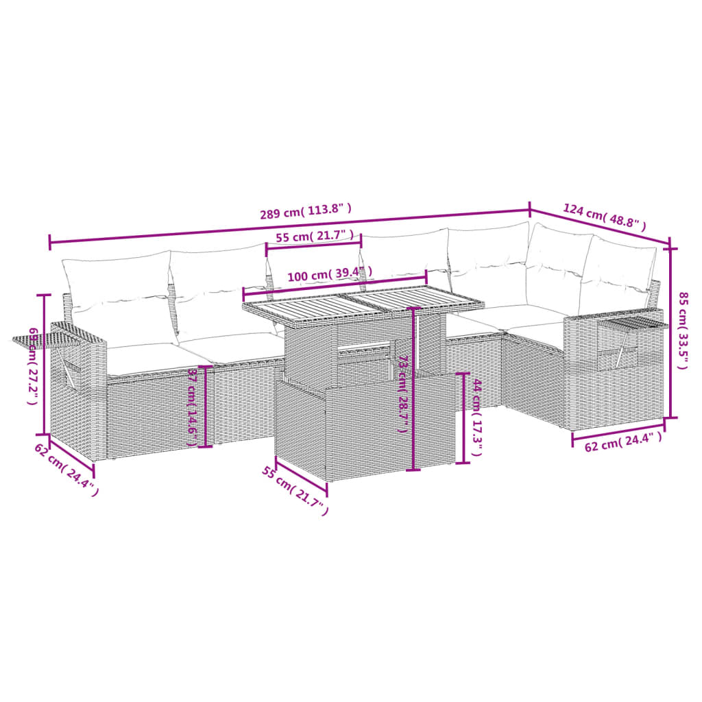 Set Divani da Giardino 7 pz con Cuscini Grigio in Polyrattan | homemem39