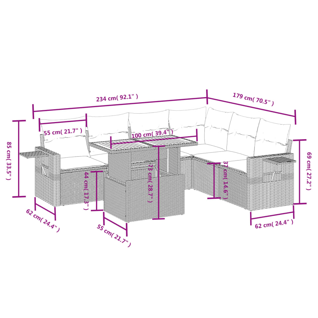 Set Divani da Giardino con Cuscini 7pz Nero Polyrattan | homemem39