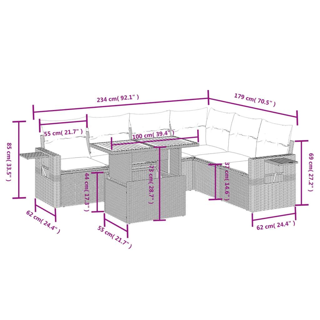 Set Divani da Giardino 7 pz con Cuscini Grigio in Polyrattan | homemem39