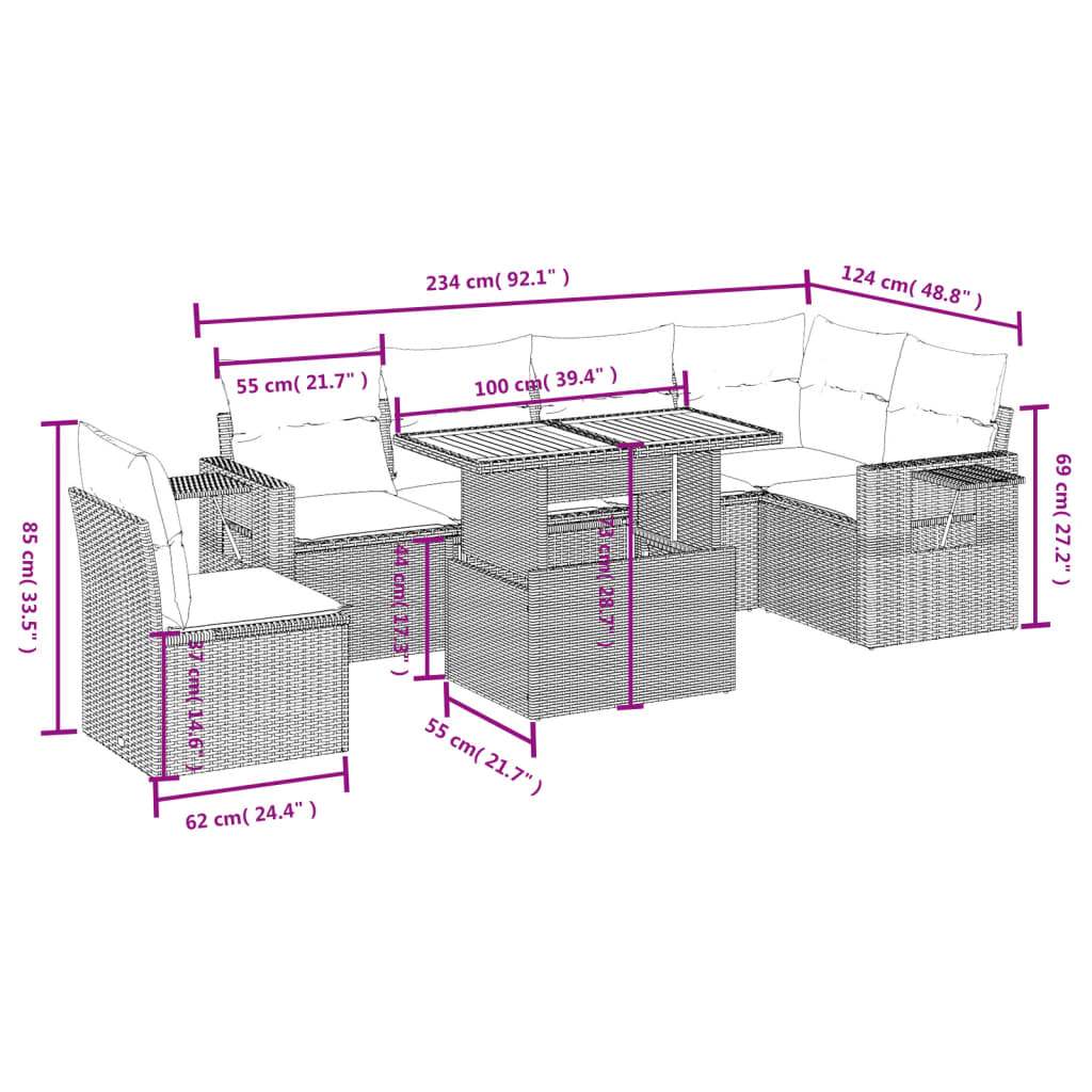 Set Divani da Giardino 7 pz con Cuscini Grigio in Polyrattan | homemem39