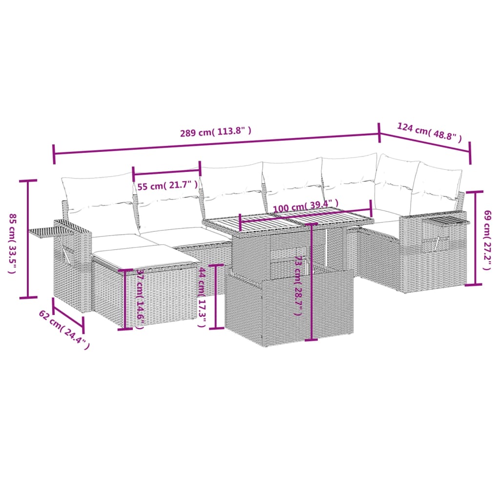 Set Divani da Giardino con Cuscini 8 pz Nero in Polyrattan | homemem39