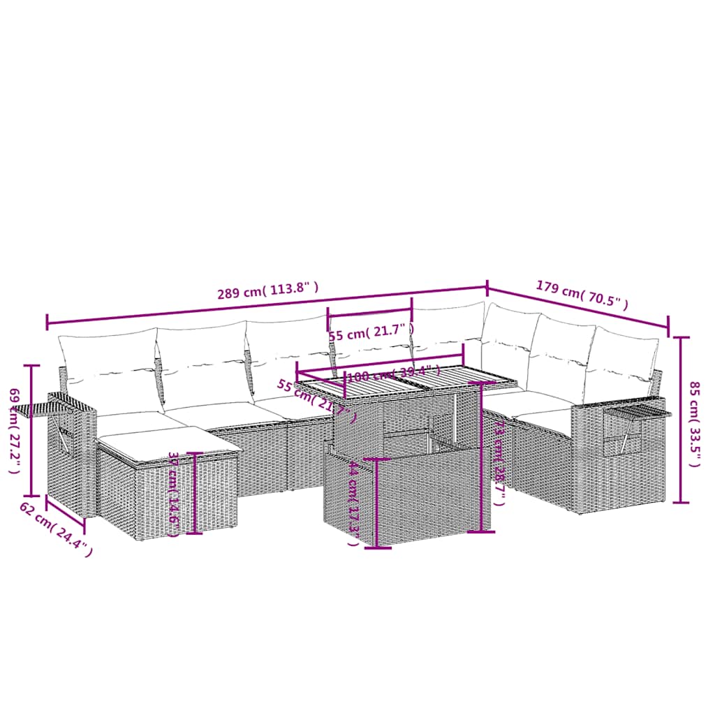 Set Divani da Giardino 9 pz con Cuscini Nero in Polyrattan | homemem39