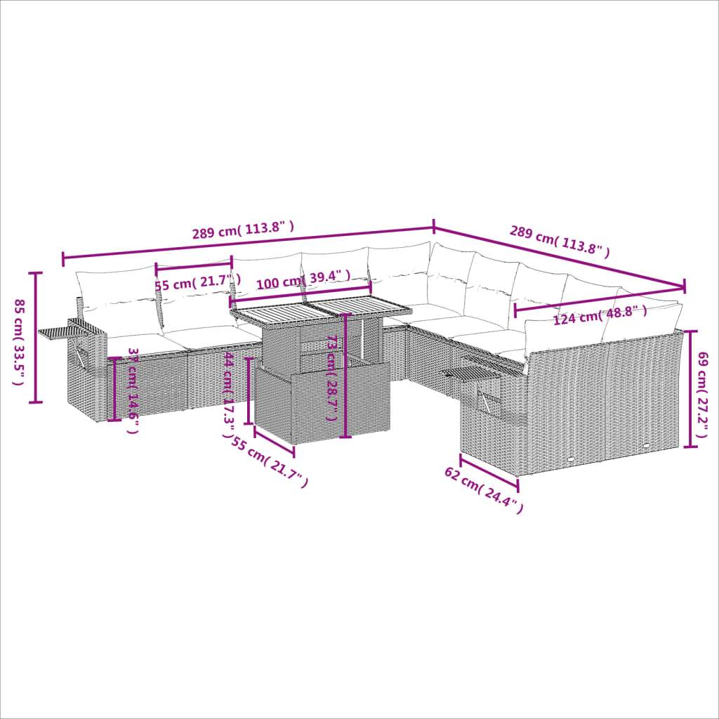 Set Divani da Giardino 11 pz con Cuscini in Polyrattan Nero | homemem39