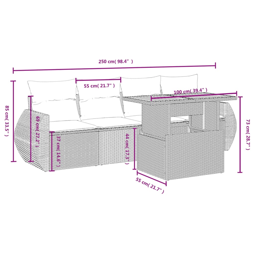 Set Divano da Giardino 5 pz con Cuscini Grigio in Polyrattan | homemem39