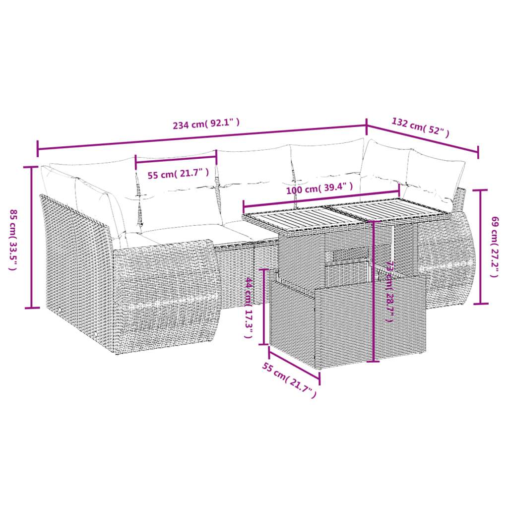 Set Divani da Giardino con Cuscini 7pz Nero Polyrattan | homemem39
