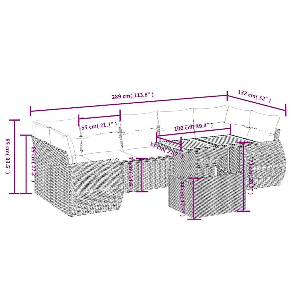 Set Divani da Giardino con Cuscini 8 pz Nero in Polyrattan | homemem39