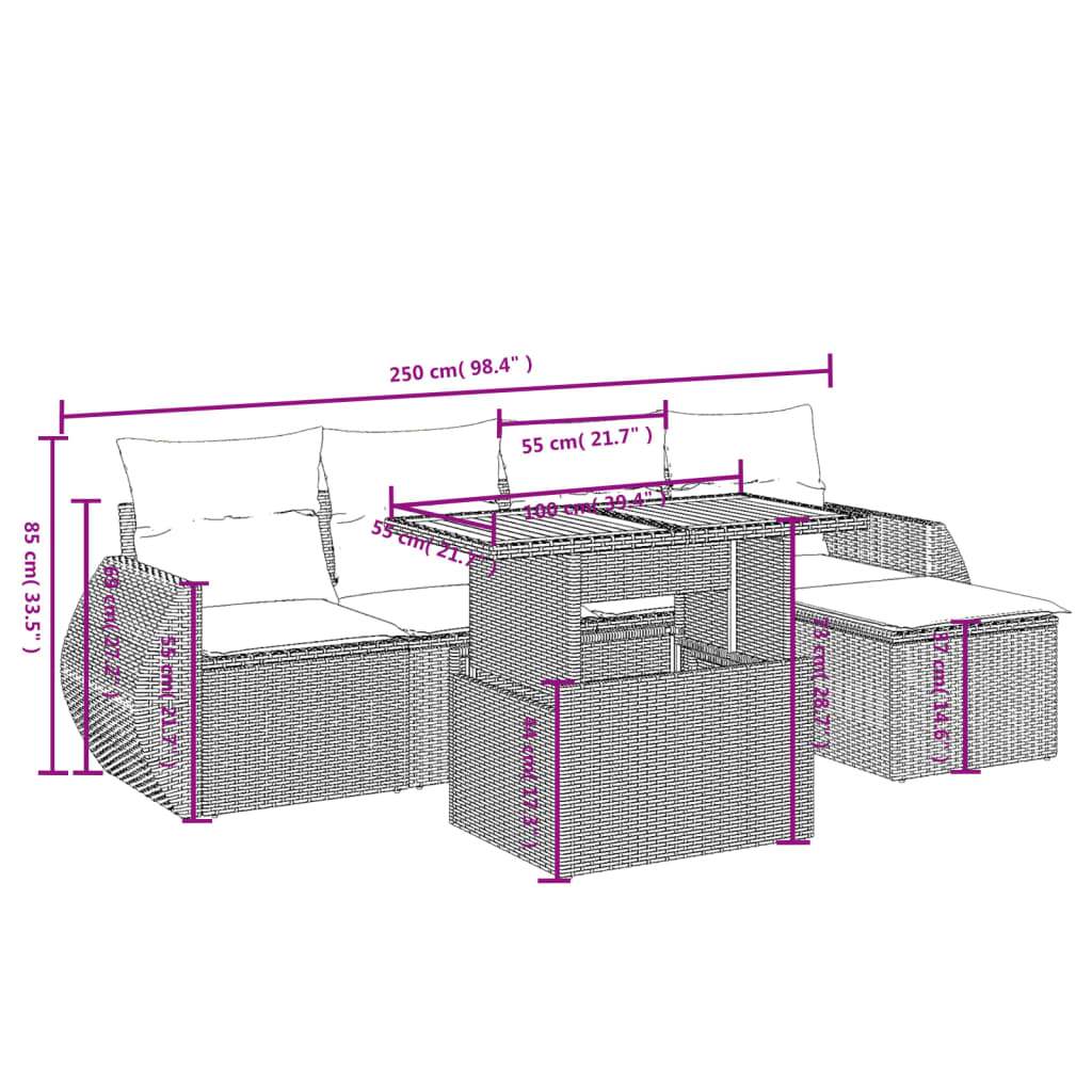Set Divano da Giardino 6 pz con Cuscini Grigio in Polyrattan | homemem39