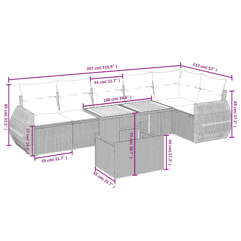 Set Divani da Giardino 7 pz con Cuscini Beige in Polyrattan | homemem39
