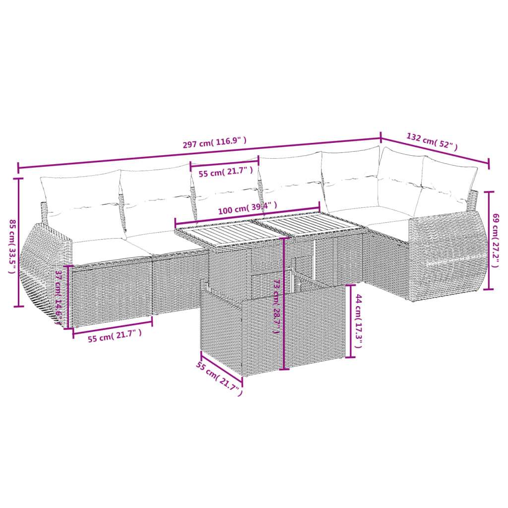 Set Divani da Giardino 7 pz con Cuscini Grigio in Polyrattan | homemem39