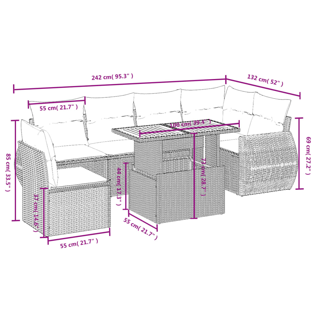 Set Divani da Giardino 7 pz con Cuscini Grigio in Polyrattan | homemem39