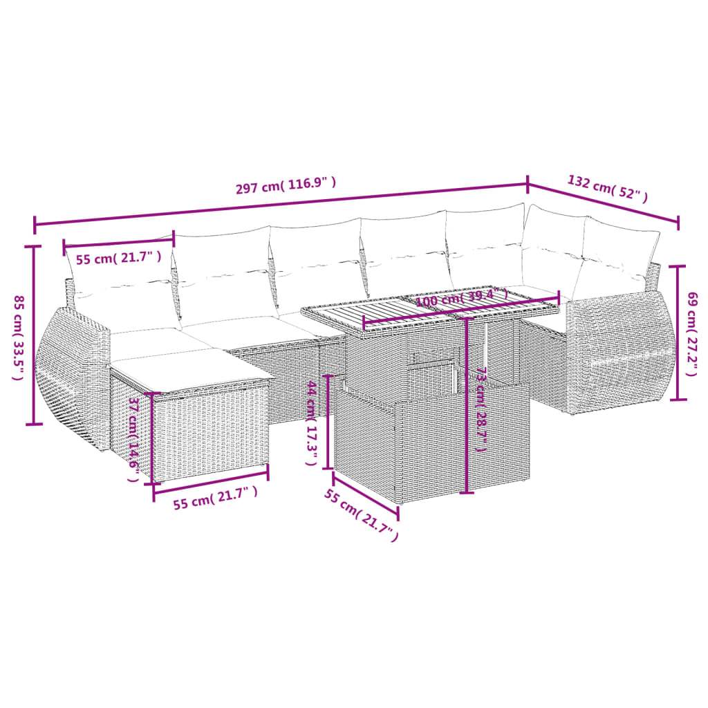 Set Divano da Giardino 8 pz con Cuscini Grigio in Polyrattan | homemem39