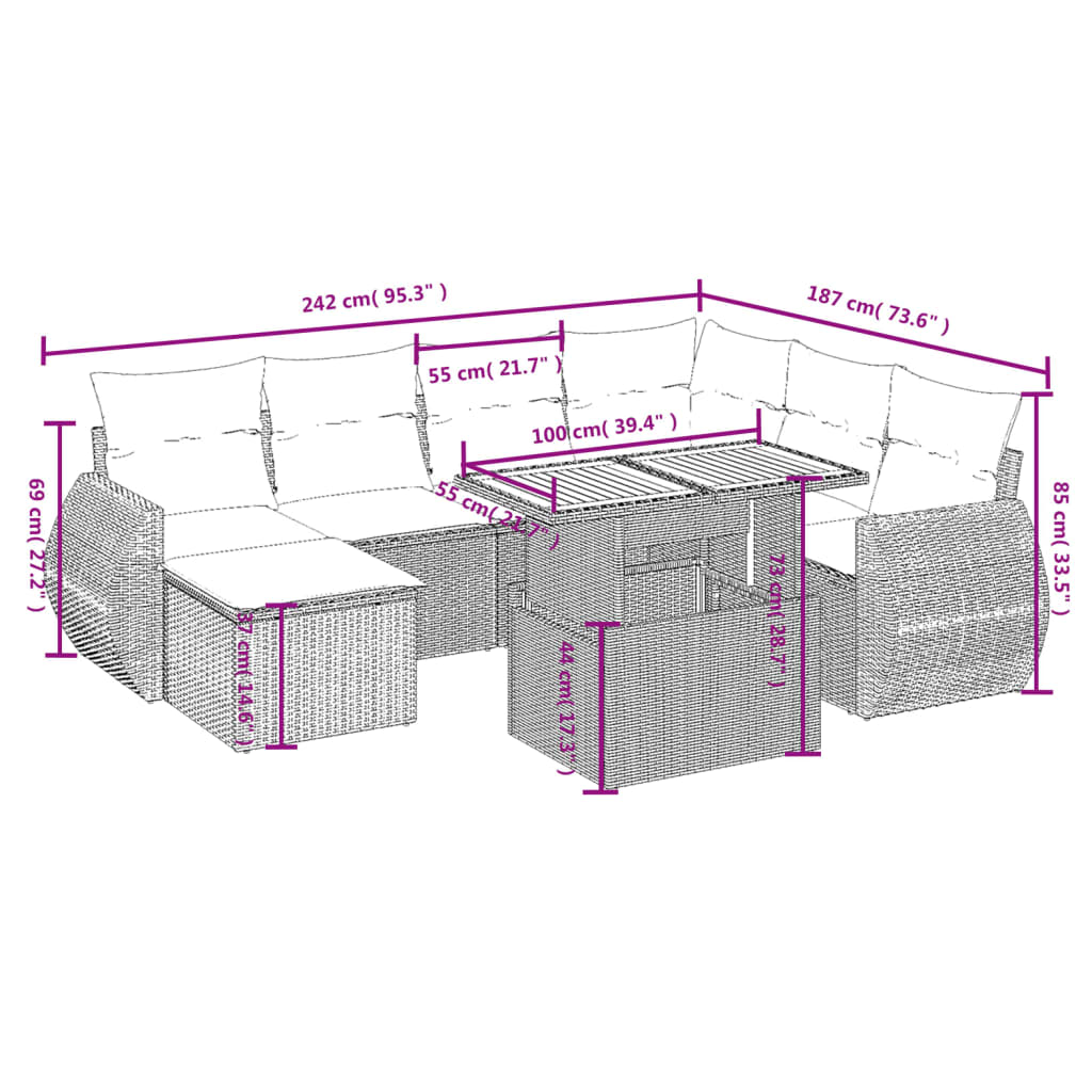 Set Divani da Giardino con Cuscini 8 pz Nero in Polyrattan | homemem39