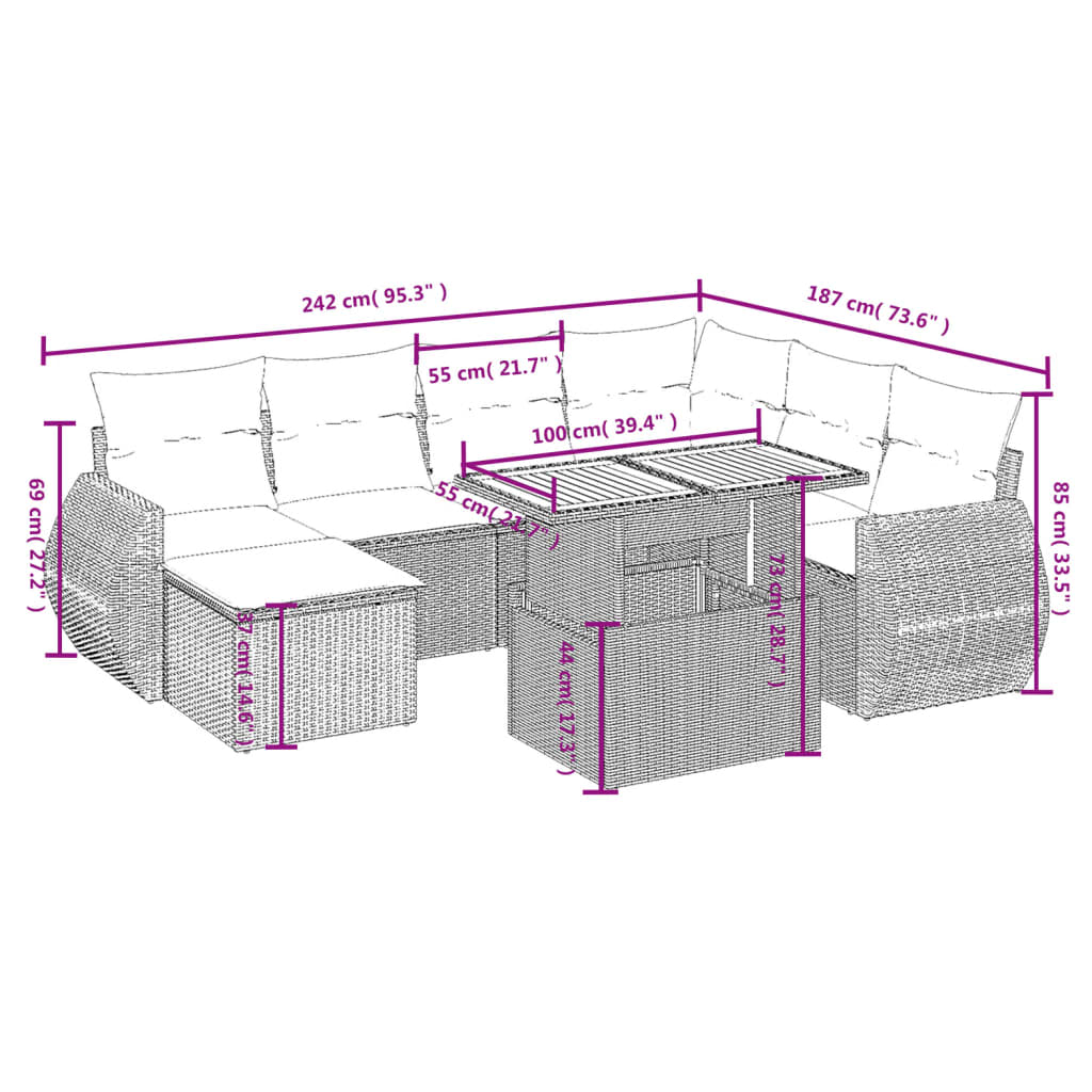 Set Divano da Giardino 8 pz con Cuscini Grigio in Polyrattan | homemem39