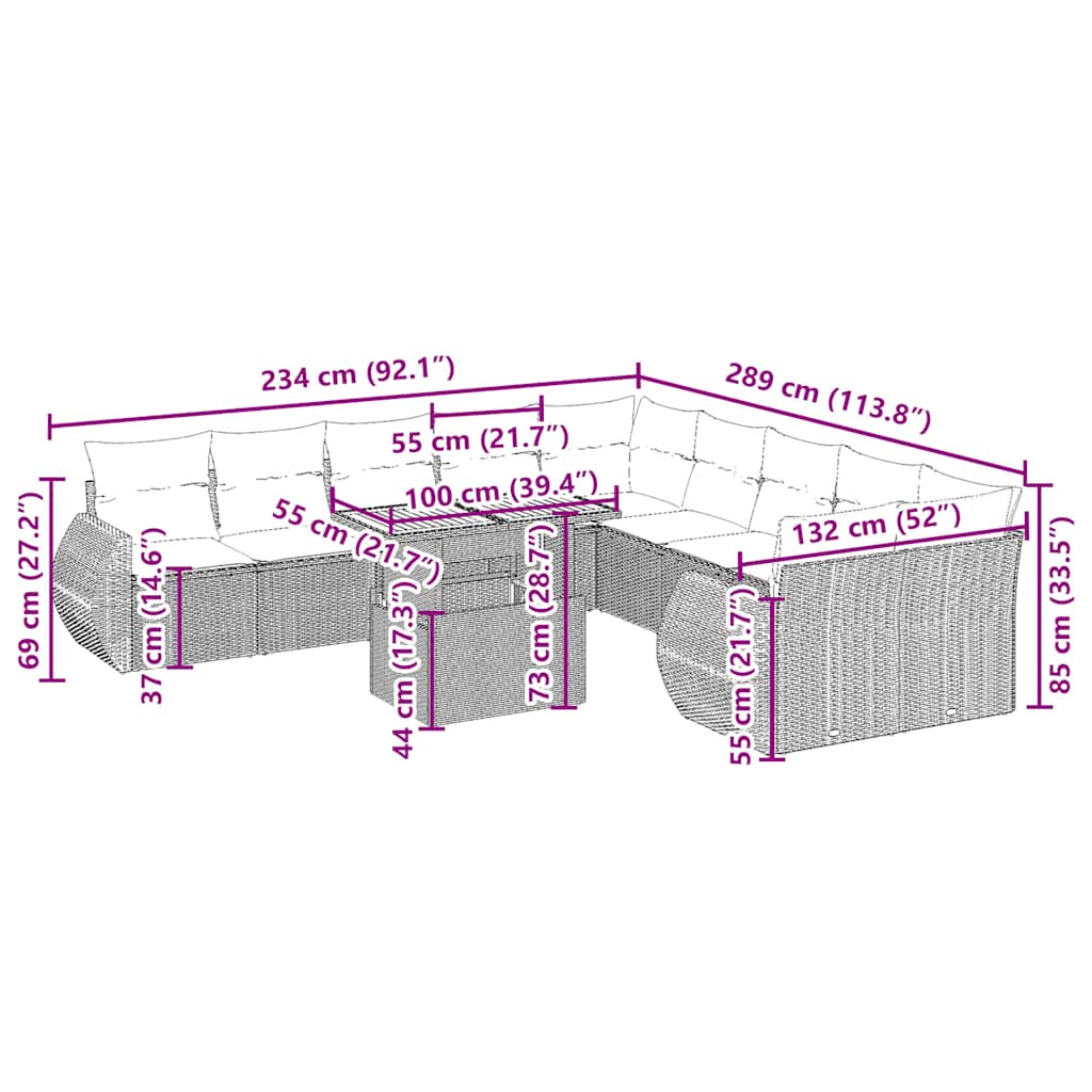 Set Divani da Giardino 11 pz con Cuscini Beige in Polyrattan | homemem39