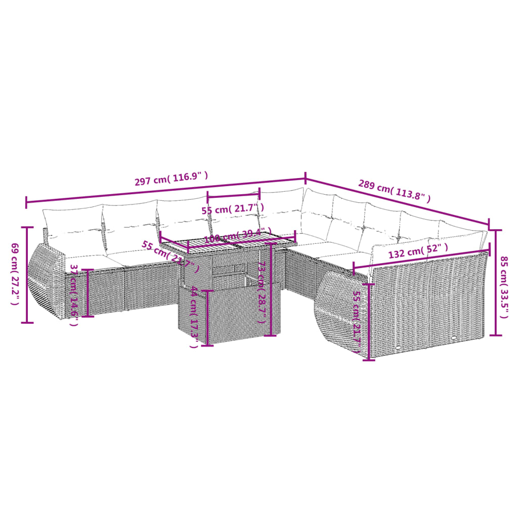 Set Divani da Giardino 11 pz con Cuscini Beige in Polyrattan | homemem39