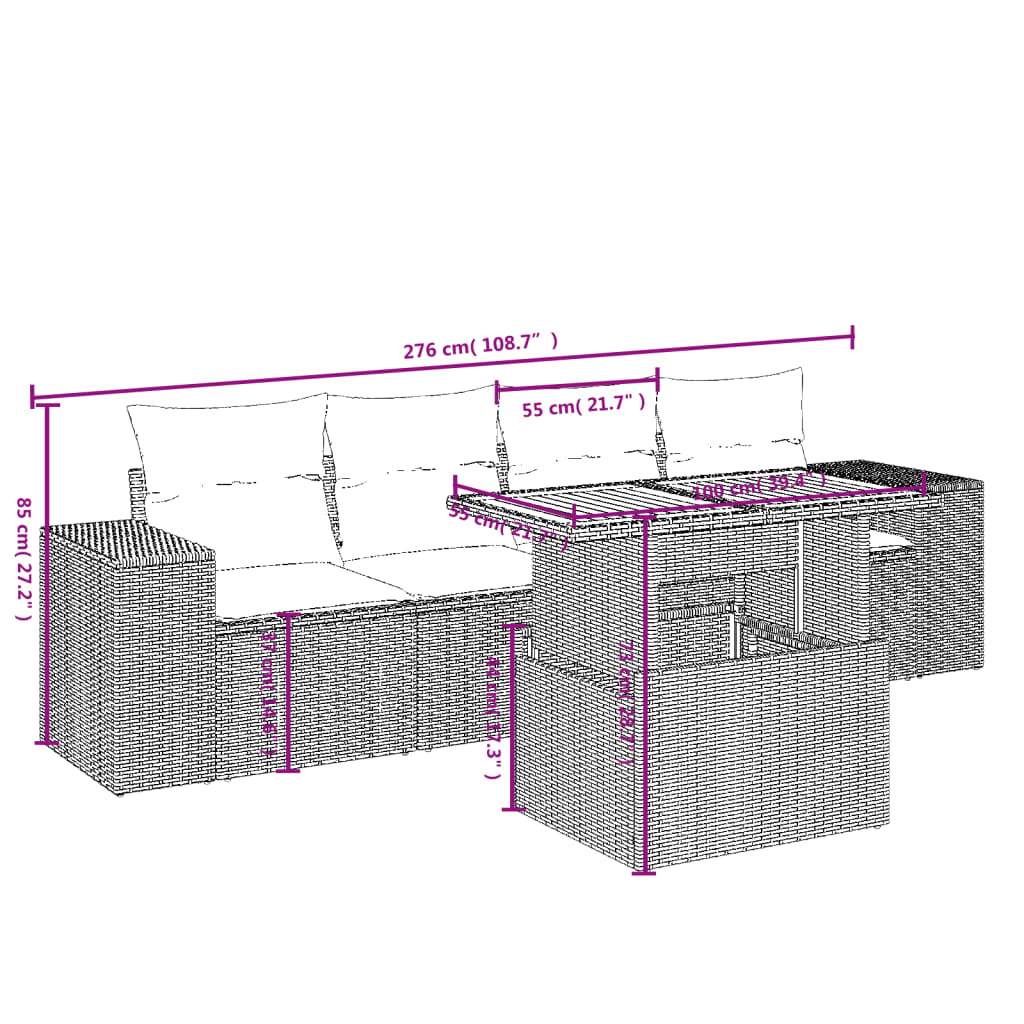 Set Divani da Giardino 5 pz con Cuscini in Polyrattan Nero | homemem39