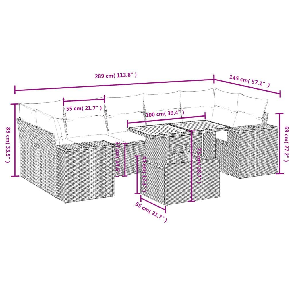 Set Divani da Giardino con Cuscini 8 pz Nero in Polyrattan | homemem39