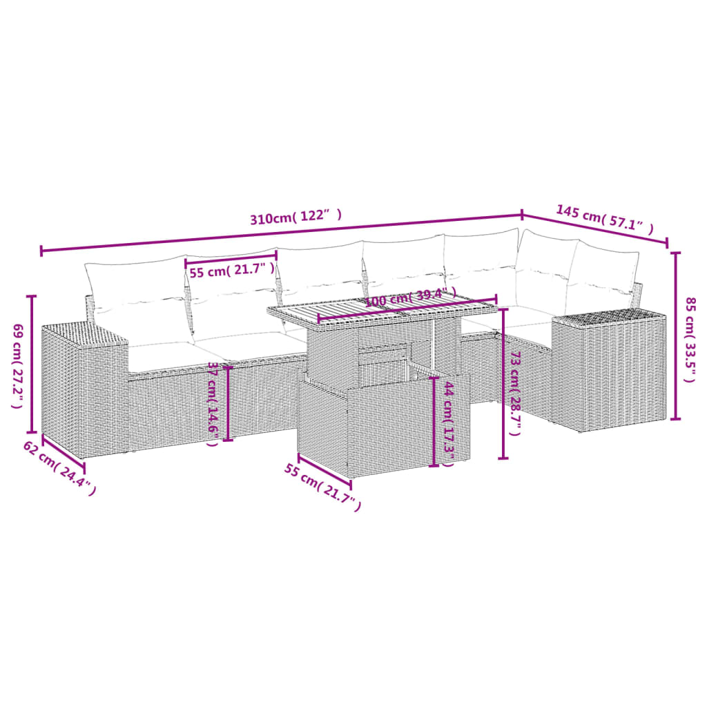 Set Divani da Giardino con Cuscini 7pz Nero Polyrattan | homemem39