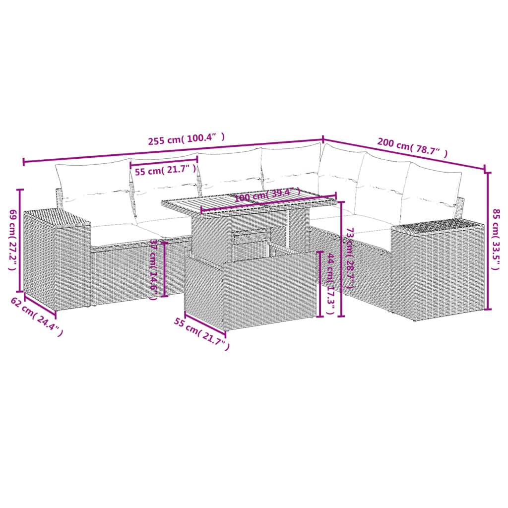 Set Divani da Giardino 7 pz con Cuscini Grigio in Polyrattan