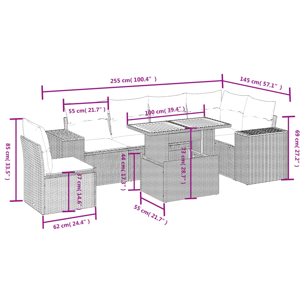 Set Divani da Giardino 7 pz con Cuscini Beige in Polyrattan | homemem39