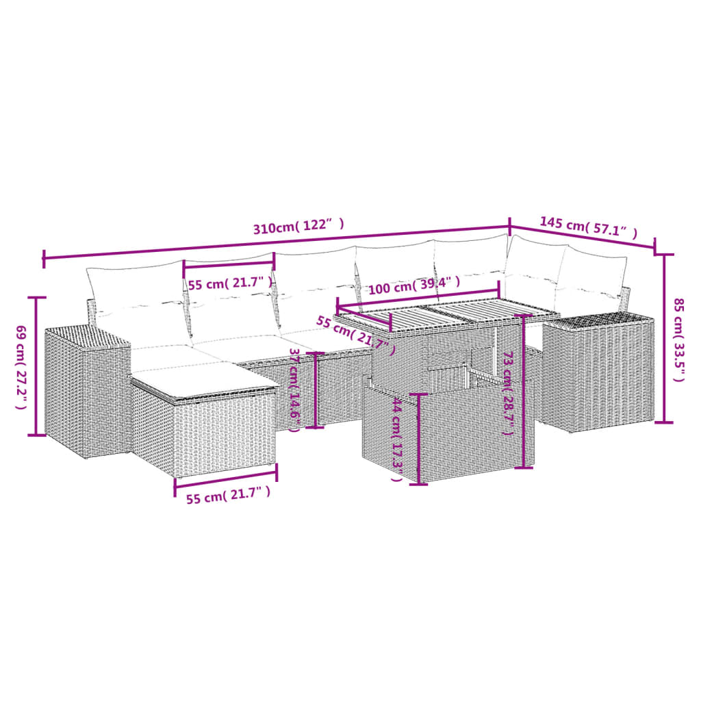 Set Divani da Giardino con Cuscini 8 pz Nero in Polyrattan | homemem39