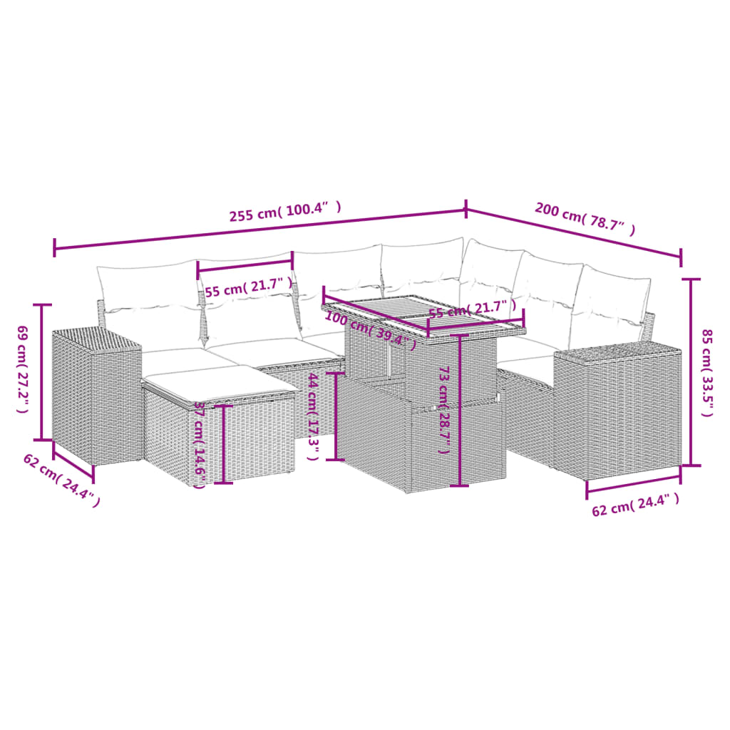 Set Divani da Giardino con Cuscini 8 pz Nero in Polyrattan | homemem39