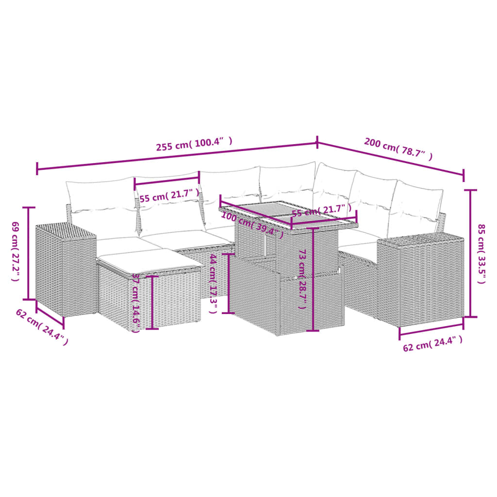 Set Divano da Giardino 8 pz con Cuscini Beige in Polyrattan | homemem39