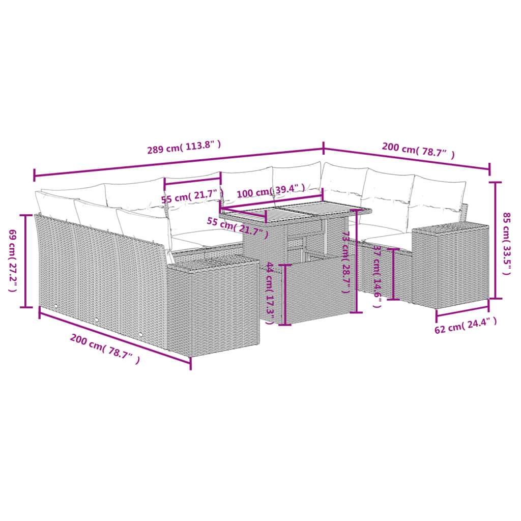 Set Divani da Giardino 10pz con Cuscini in Polyrattan Nero | homemem39