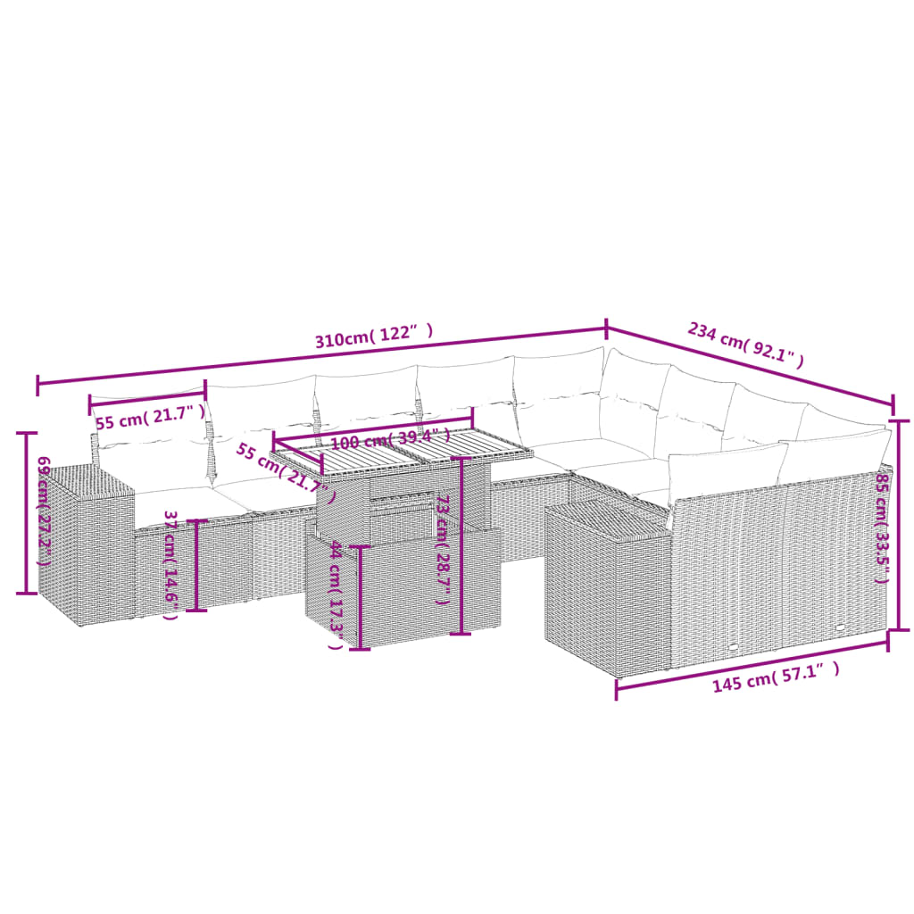 Set Divano da Giardino 10 pz con Cuscini Beige in Polyrattan | homemem39