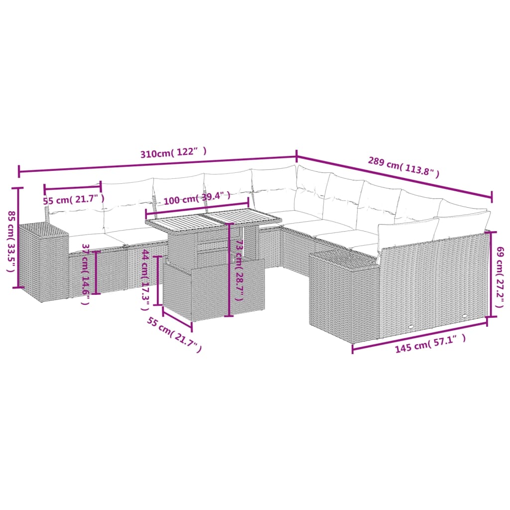 Set Divani da Giardino 11 pz con Cuscini in Polyrattan Grigio | homemem39