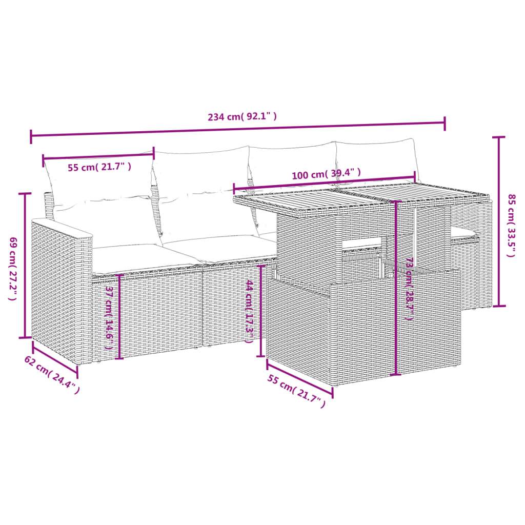 Set Divano da Giardino 5 pz con Cuscini Grigio in Polyrattan | homemem39