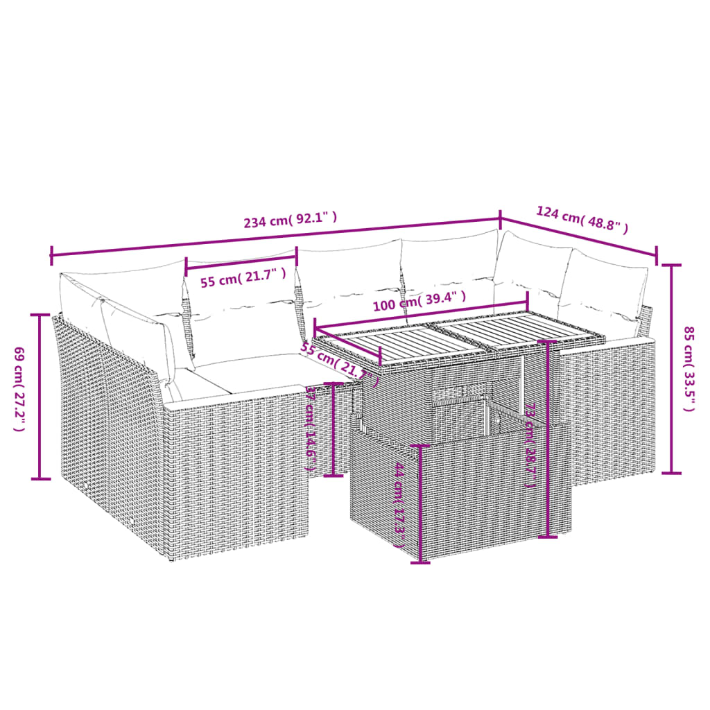 Set Divani da Giardino con Cuscini 7pz Nero Polyrattan | homemem39