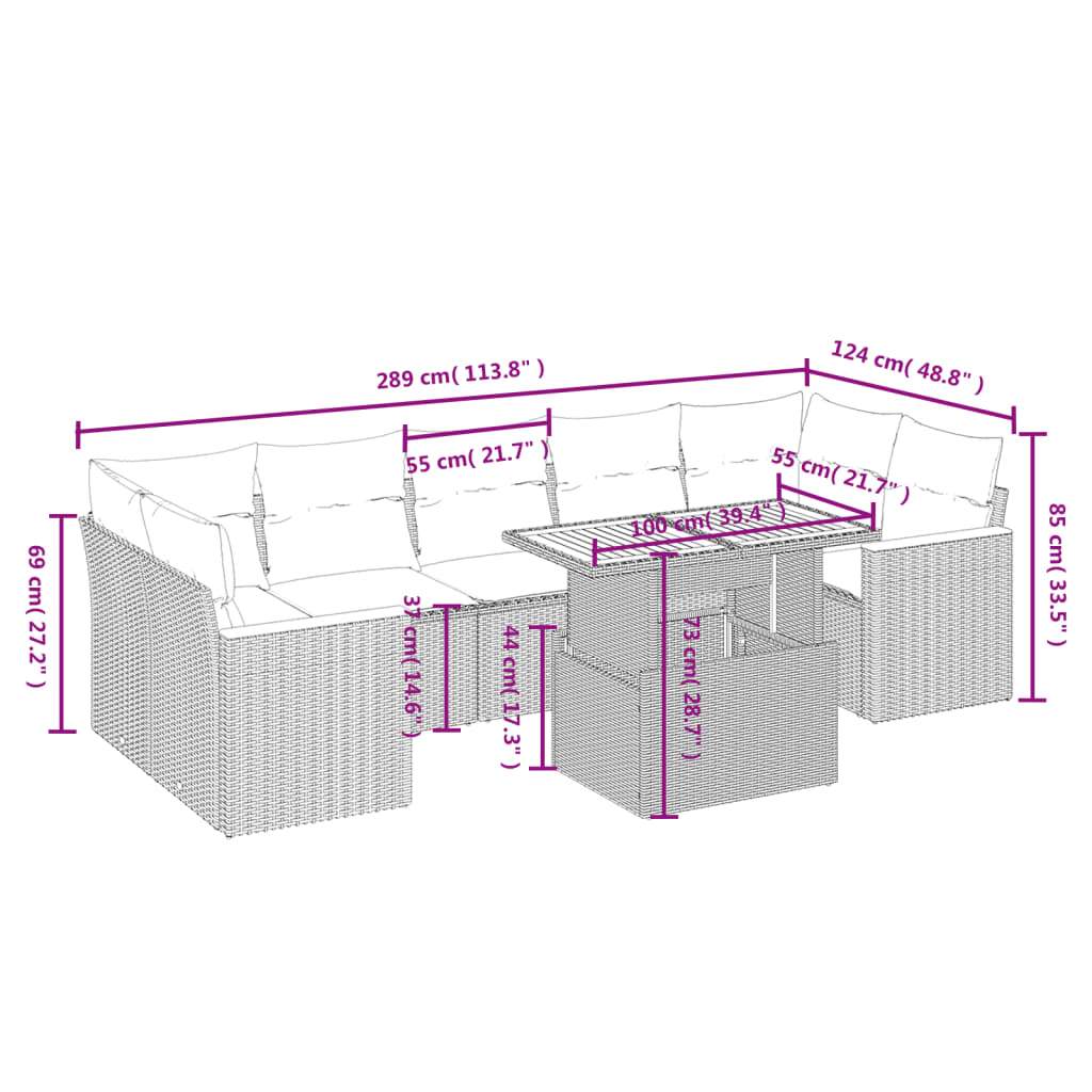 Set Divani da Giardino con Cuscini 8 pz Nero in Polyrattan | homemem39