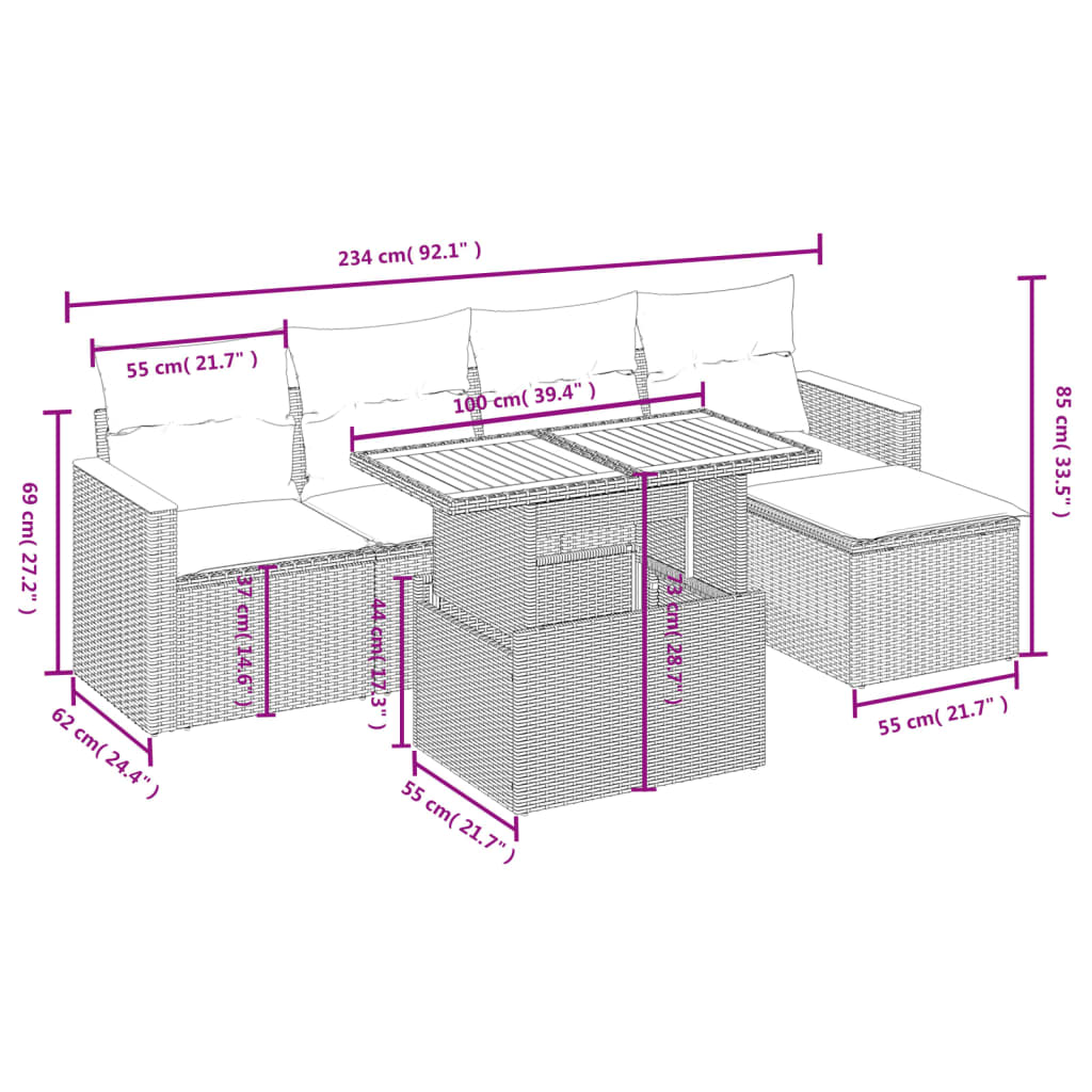 Set Divano da Giardino 6 pz con Cuscini Grigio in Polyrattan | homemem39