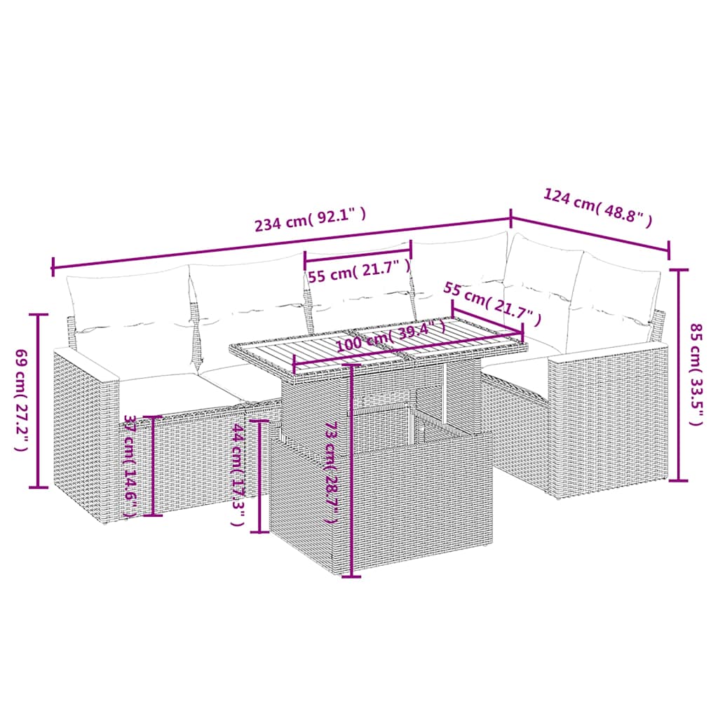 Set Divano da Giardino 6 pz con Cuscini Nero in Polyrattan | homemem39