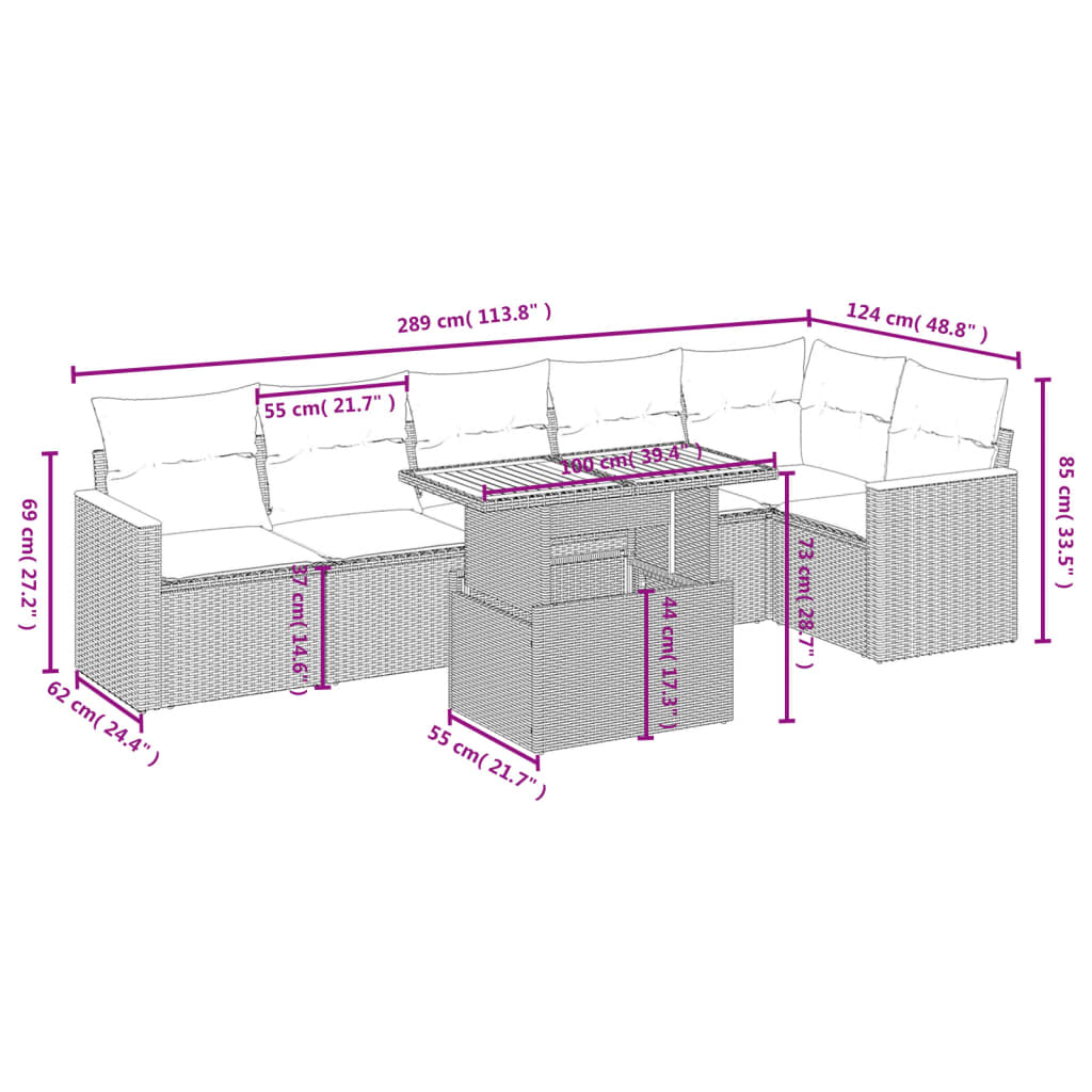 Set Divani da Giardino 7 pz con Cuscini Beige in Polyrattan | homemem39