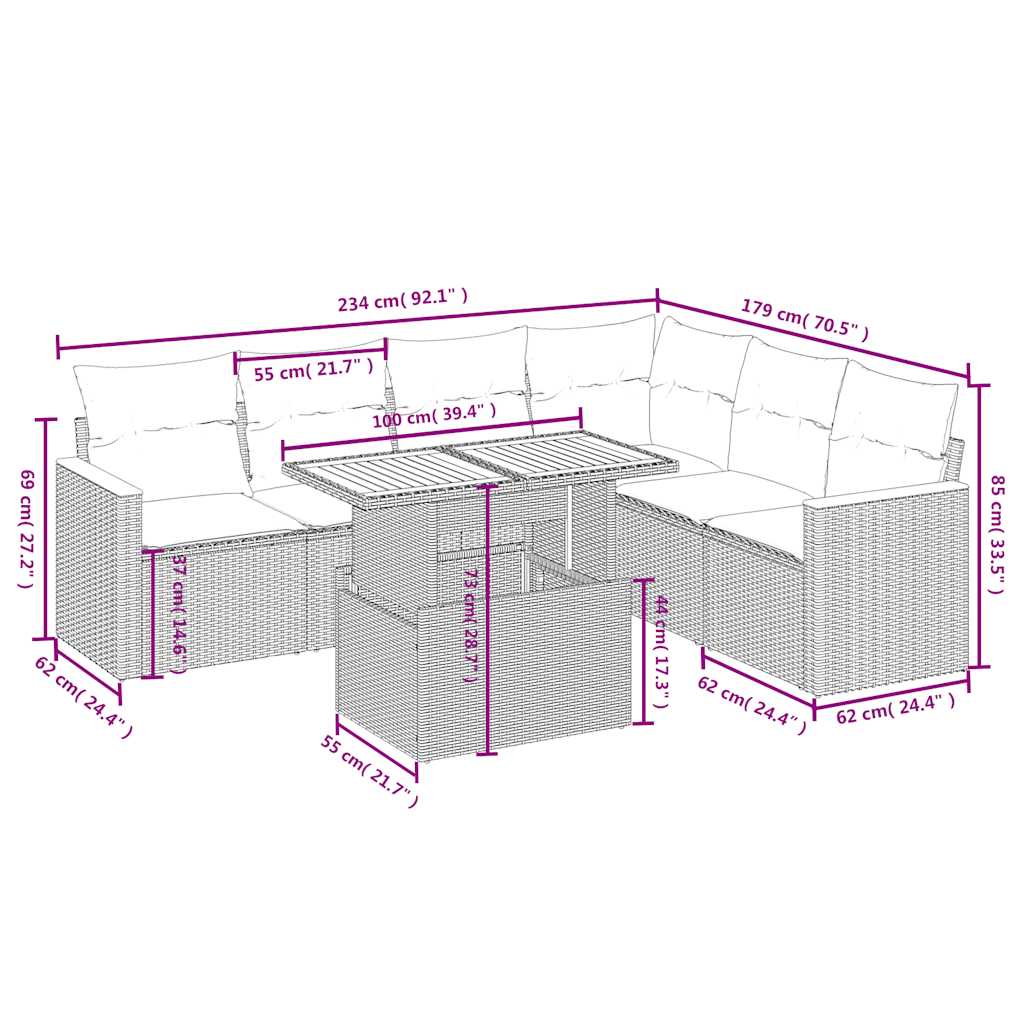 Set Divani da Giardino con Cuscini 7pz Nero Polyrattan | homemem39