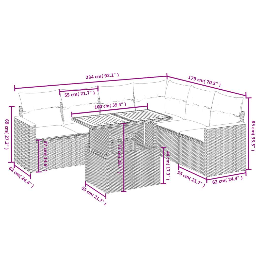 Set Divani da Giardino 7 pz con Cuscini Grigio in Polyrattan | homemem39