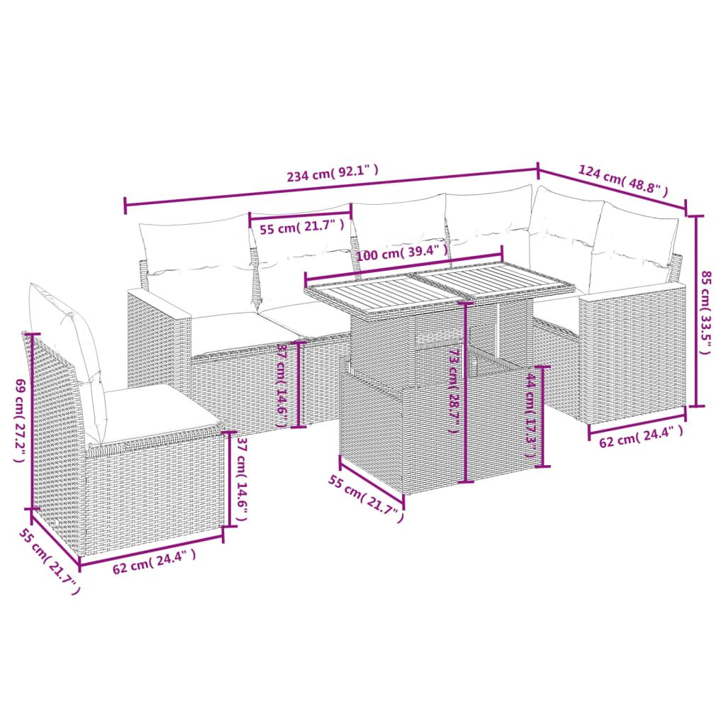 Set Divani da Giardino con Cuscini 7pz Nero Polyrattan | homemem39