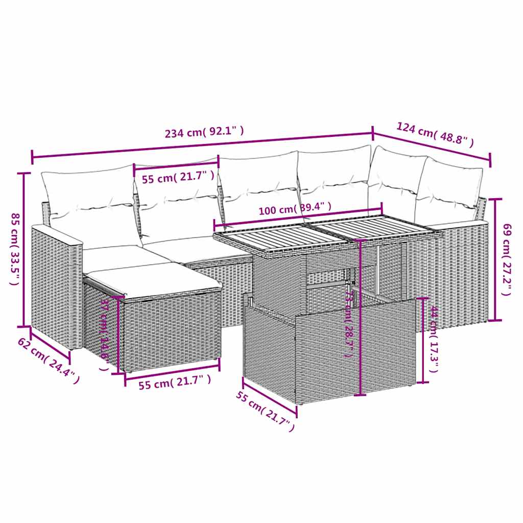 Set Divani da Giardino con Cuscini 7pz Nero Polyrattan | homemem39