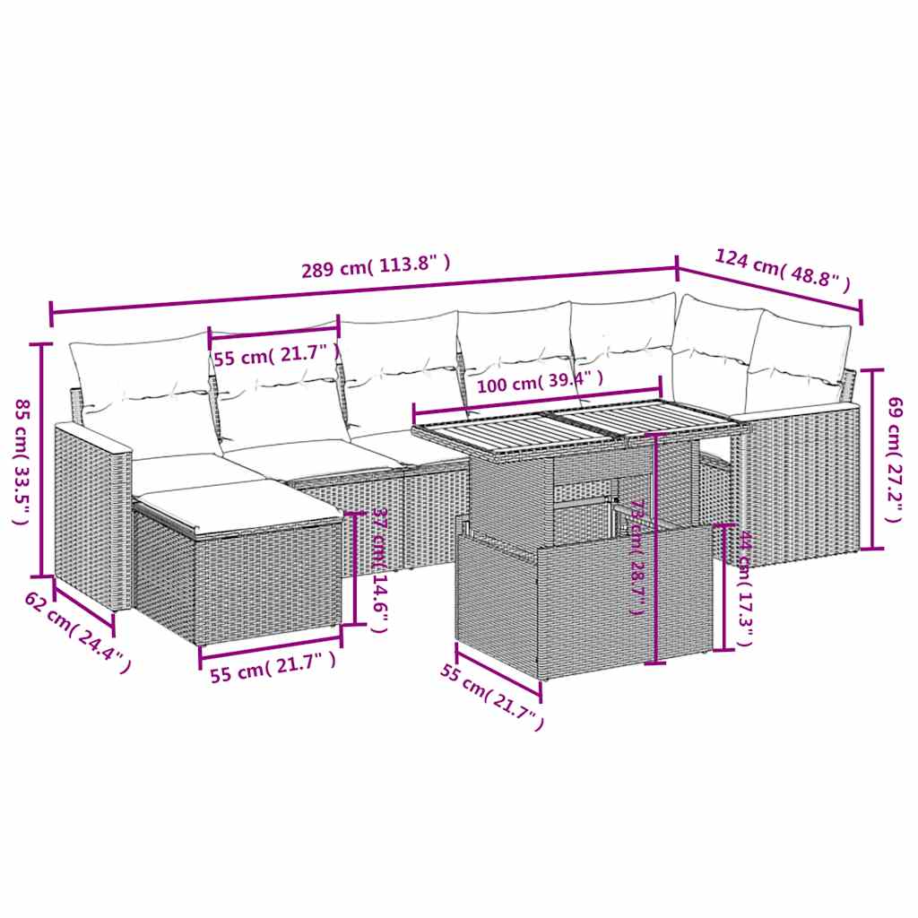 Set Divani da Giardino con Cuscini 8 pz Nero in Polyrattan | homemem39