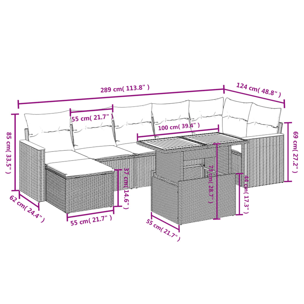 Set Divano da Giardino 8 pz con Cuscini Beige in Polyrattan | homemem39