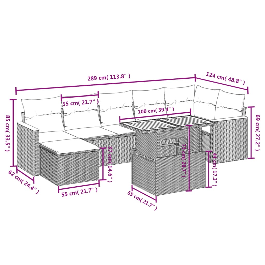 Set Divano da Giardino 8 pz con Cuscini Grigio in Polyrattan | homemem39