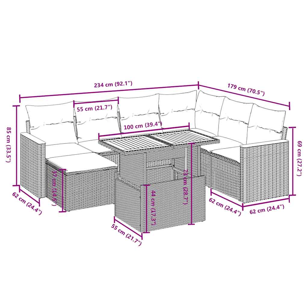 Set Divani da Giardino con Cuscini 8 pz Nero in Polyrattan | homemem39