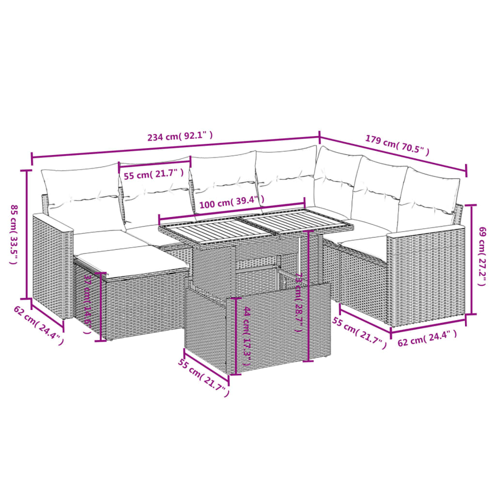 Set Divano da Giardino 8 pz con Cuscini Beige in Polyrattan | homemem39