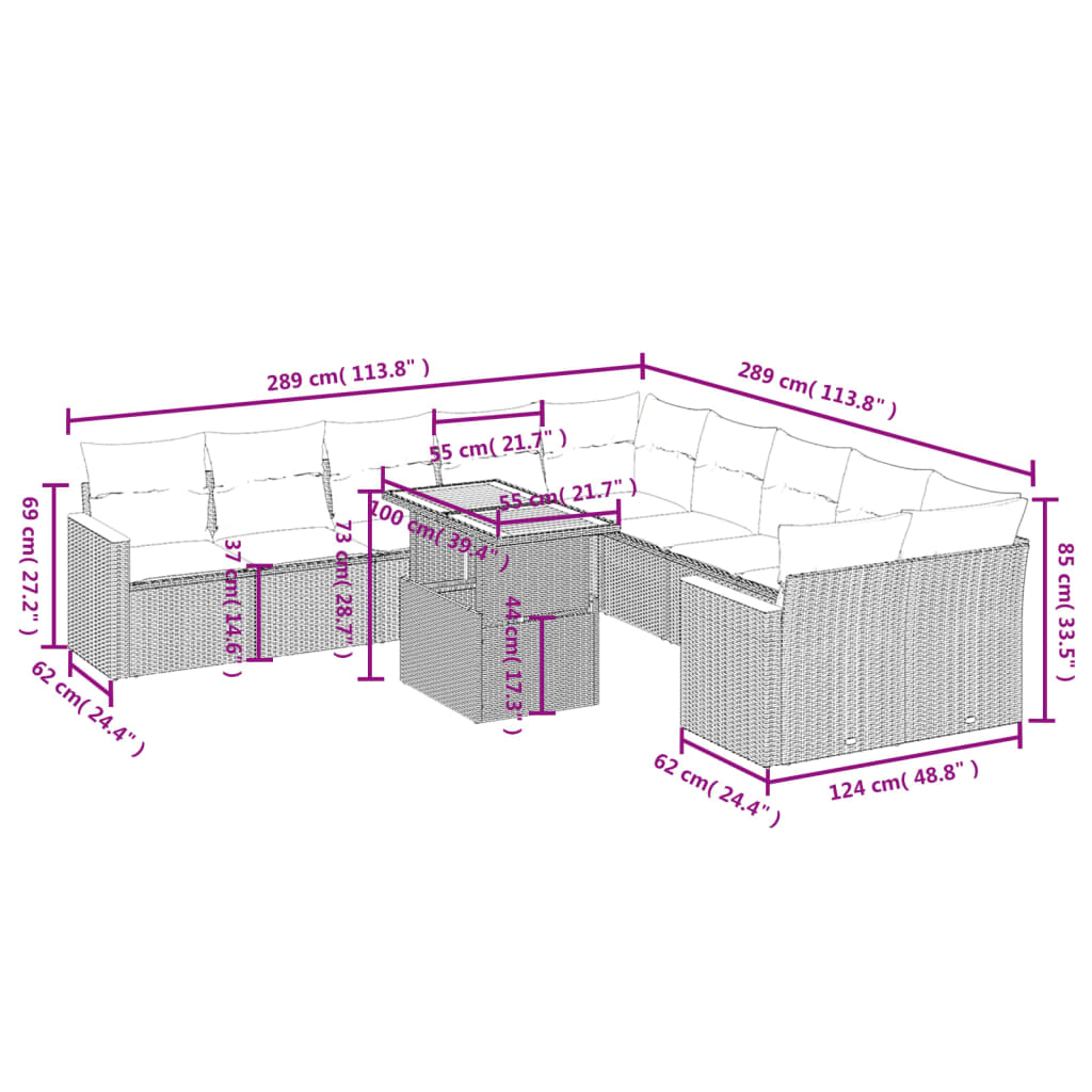 Set Divani da Giardino 11 pz con Cuscini in Polyrattan Nero | homemem39
